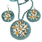 Vintage Crochet Earrings Necklace Set Flower Baskets