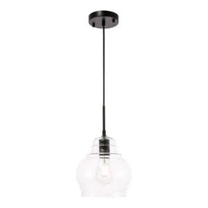 Living District Pierce 1-Light Mid-Century Metal Pendant in Black and Clear - Picture 1 of 5