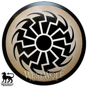 Round Black Sun Viking Shield -- sca/larp/medieval/dark ages/wooden/armor/sheild - Bild 1 von 1