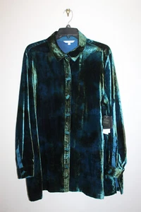 JOHN MARK CELEBRATION BUTTON-FRONT SHIRT VELVET GREEN & TURQUOISE SIZE XL - Picture 1 of 5
