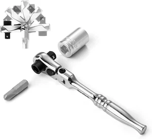 1/4" Drive Ratchet Handle 2 in 1 Flex Head Ratchet Socket & Bit Driver 72 Tooth - Picture 1 of 12
