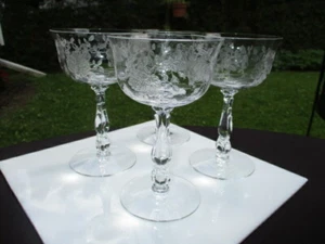 6 ELEGANT FOSTORIA LIQUOR COCKTAIL GLASS GOBLETS ETCH WILLOWMERE 4.75" - Picture 1 of 5