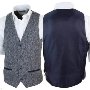 Herren Weste Grau Tweed Anzug Jackett Sakko Formel Hochzeit Business Freizeit - Picture 1 of 10