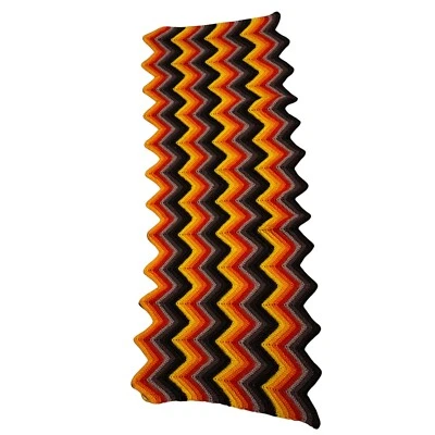 Bufanda Onda Psicodélica Vintage Años 70 Ganchillo a Mano Marrón Naranja Amarillo 16.5x44 Foto 1 de 4