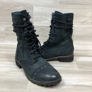 Womens Diesel "New Laura" Charcoal Leather Zippered Lace Up Boots Size 6 MINTY! - Picture 1 of 10