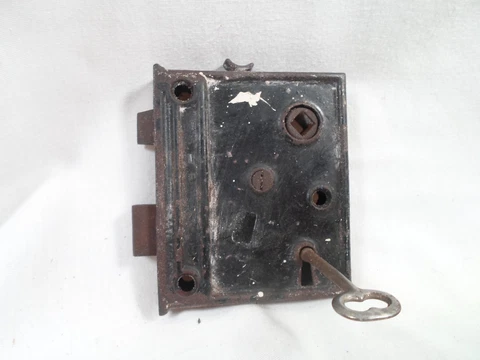 antique, fully functional, rim lock with key! # 3 Cover