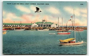 Postal Yacht Club Pequeño Puerto Artesanal Gulfport Mississippi MS UNP Lino - Imagen 1 de 2