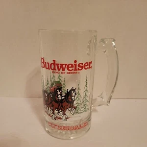 Vintage 1988 Budweiser Clydesdale Christmas Holiday Glass Stein Beer Mug 8”Tall - Picture 1 of 6