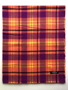 100% Pure Cashmere Woven Coral Yellow Purple Check Extra Wide Scarf / Half Stole - Picture 1 of 5