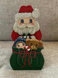 Vtg Santa Toys Christmas Basket Holder Caddy Hand Tole Painted Wood Folk Art - Picture 1 of 5