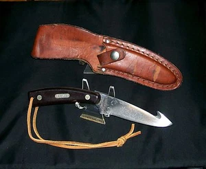 Schrade 158OT Knife Guthook Skinner 1980 Fixed Blade Hunter & Original Sheath - Picture 1 of 12