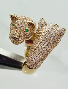 14K Yellow Gold Panther Ring Double Head Cz Size 8 17.54 Grams - Picture 1 of 8