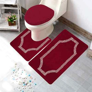Bathroom Rug Set Bath Rug, Contour Mat, and Lid Cover, Non-Slip with Rubber Back - Picture 1 of 43