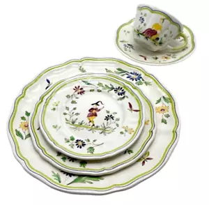 Antique 1800-1900 Longchamp Moustier Hand Painted 5 Piece Place Setting France - Picture 1 of 20