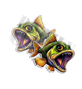 Pegatina de pez lubina de boca grande calcomanía Surly Fish calcomanía lubina vida divertida novedad taza 2PK - Imagen 1 de 3