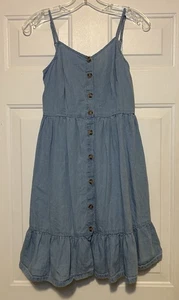 Japna Women’s M Blue Denim Dress Front Buttons Ruffles Steatchy Back Adjustable - Picture 1 of 8