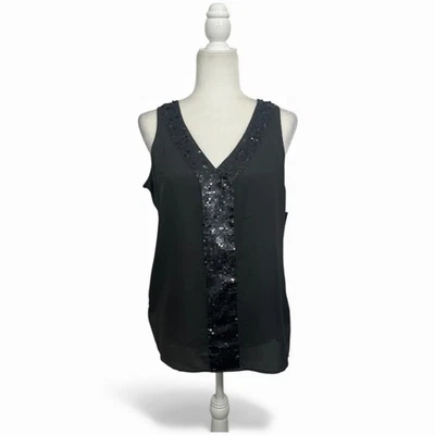 Old Navy 黑色无袖 V 领亮片装饰背心中号灰色假日全新带标签 — 第 1/4 张图片