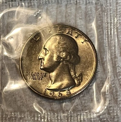 1968 P Washington Quarter ~ BRILLIANT COIN MINT UNC SEALED IN CELLO - Image 1 of 4