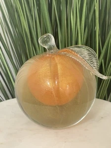 Vintage Barbini Murano Sommerso Gold Leaf Art Glass Apple Bookend Italy - Picture 1 of 9