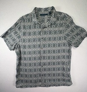 Perry Ellis 100% Linen X-Large Short Sleeve Green Geometric Shirt - Picture 1 of 12
