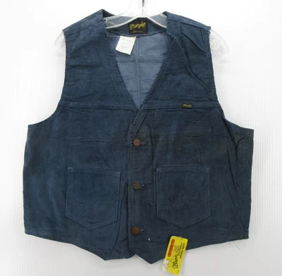 Chaleco Wrangler DE COLECCIÓN Hombres XL Azul Pana Ropa de Trabajo Occidental Chaqueta EE. UU. NUEVO CON ETIQUETAS AÑOS 70 * Foto 1 de 4