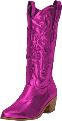 Botas de Vaquero Richealnini para Mujer Bordadas Pull-On Media Pantorrilla Botines  Foto 1 de 4