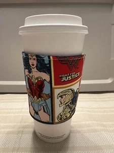 Coffee Cup Cozy Wonder Woman Handmade - Fits most to-go cups - Picture 1 of 4