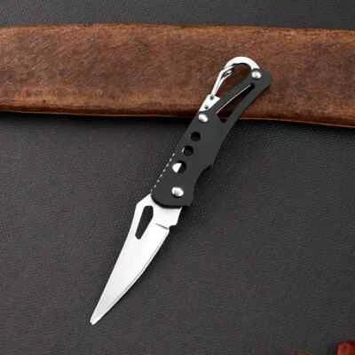 Black Keychain Pocket Knife Folding  Stainless Steel Sharp Outdoor Camping - Image 1 of 4