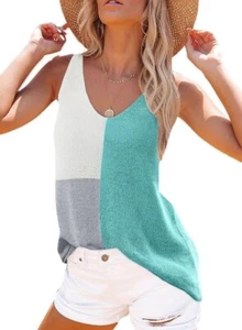SHEWIN Womens Summer V Neck Tank Top Casual Loose Sleeveless Tops Shirts S - Picture 1 of 14