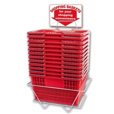 Shopping Basket Set of 12  Plastic with Sign and Stand (Metal Handles) - Image 1 of 4