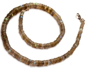 Natural Rainbow Fire Labradorite 5 to 8 mm Unpolished Heishi Shape Beads 16.5" - Picture 1 of 8