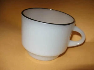 Preowned FIRE KING COFFEE CUP mug White w/ silver trim Anchor Hocking 2 5/8" - Picture 1 of 5