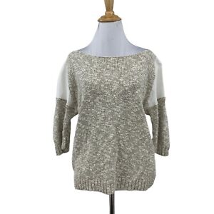Lafayette Linen Blend Knit Top Womens Petite PL Large Beige Contrast 3/4 Sleeve