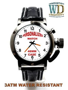 Personalized Watch 48mm Case 24mm BLACK PU Leather Band LOGO Design Photo custom - Picture 1 of 6