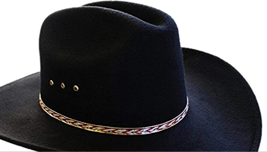 Sombrero de vaquero occidental de rodeo - talla 7 - fieltro sintético negro - banda roja/blanca Foto 1 de 1