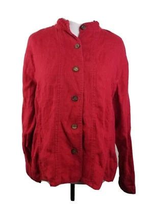 CHICO's 2 Blazer Grande Rojo Lino Abotonado Chaqueta Mujer Boho Lagenlook Foto 1 de 4