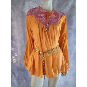 David Meister NWT orange bohemian blouse sz M