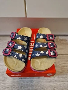 Superfit Girl Summer Sandals Blue Silver Stars Pink Buckle Shoe Size Uk 12 Eu29 - Picture 1 of 6