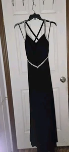 Betsy & Adam Vintage Black Rhinestone Long Evening Dress Gown Size 12 Crisscross - Picture 1 of 13