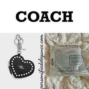 NUEVO Coach Cuero Negro Forma de Corazón Plata Tachonado Monedero Bolsa Bolso Dije - Imagen 1 de 12