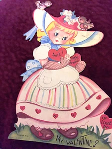 Vintage Mechanical Vallentine card 1949 Large 9" x 5" girl heart that moves - Picture 1 of 12