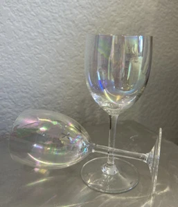 Dorothy Thorpe Elegant Crystal Clear Iridescent Wine Glasses Set of 2 - Picture 1 of 5