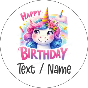Unicorn Cake Topper Party Deco Edible Birthday Custom Personalised Name Cupcake - Picture 1 of 10