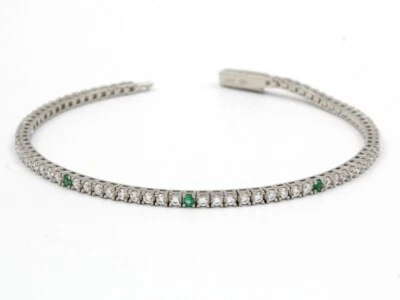 Bracciali Tennis Zirconi Bianchi E Verde Argento Idea Regalo Varie Misure - Immagine 1 di 4