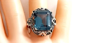 Art Deco° Silver Ring° 830/ooo° Blue Spinel° Silver Jewelry° - Picture 1 of 13
