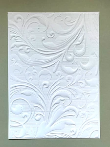 3D Embossed Card / Topper. ELEGANT FLOURISH design White x 4 ...300gsm. ...(R) - Picture 1 of 1