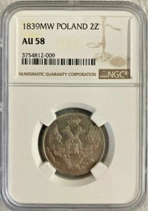 Russia Poland silver coin 1839 MW 2 Złote 30 Kopeks NGC AU 58 - Picture 1 of 2