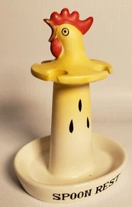 Vintage Spoon Stand Rest Rooster Chicken 5.5" Tall Coffee Teaspoon Holder  A40 - Bild 1 von 4