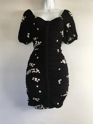 Vestido Bodycon Feminino ASOS Preto Decote V Bordado Margarida Alto Tamanho 2 Novo com etiquetas - Imagem 1 de 4