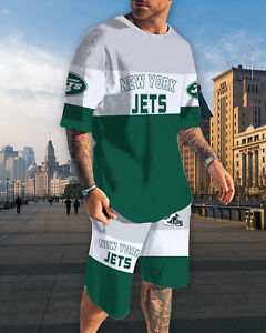 New York Jets Men T Shirts Shorts Tracksuit 2PCS Short Sleeve Casual Shorts Tops